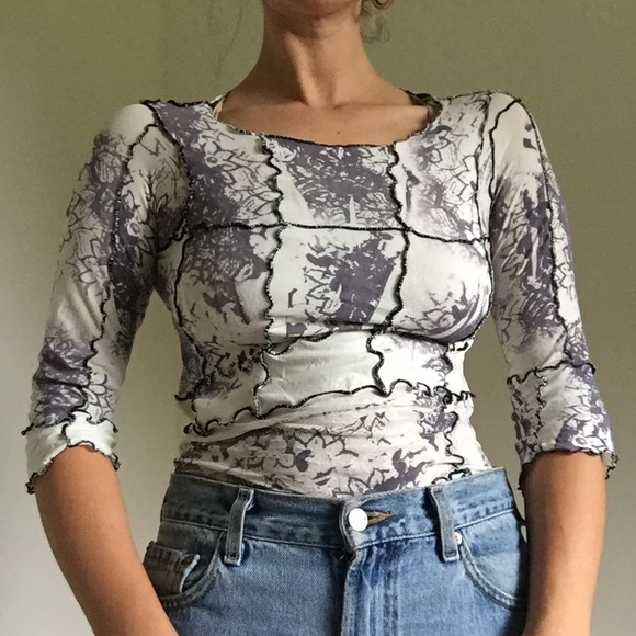 Exposed Hem Exposed Seam Kink Seam Cream Grey Black Lavender Stretchy Shirt - Picture 1 of 5